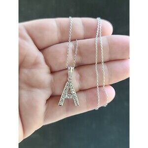 925 Sterling Silver CZ Letter "A" Pendant Necklace Vintage